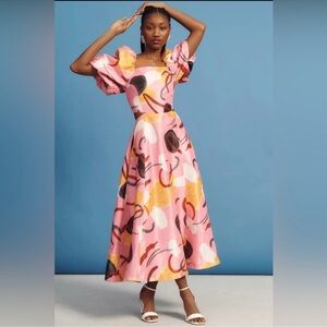 Aureta Studio Printed Puff Sleeve Cutout Dress